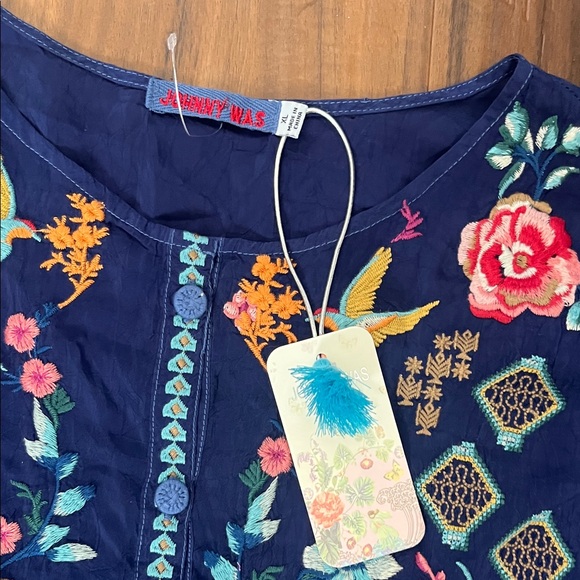 New Johnny Was Navy Floral Embroidered Button Front Blouse size XL - Picture 6 of 12